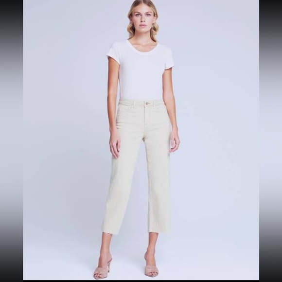 L’AGENCE High Rise Cropped Wide Leg Jeans Ivory Size 24 - Picture 2 of 16